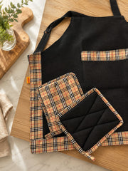 Checkered kitchen apron- beige